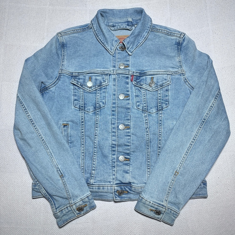 Levi's Denim Trucker Jacket Women Large Stretch Light Blue Wash Faded Grunge